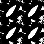 Seamless pattern with coconut palm trees cocktail surfboard N5