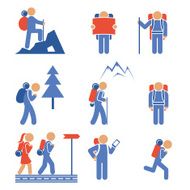 Set of colored vector hiking icons