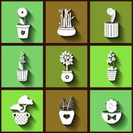 Set of 9 flat icons different plants and flowers