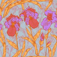 Seamless pattern with beautiful irises N2