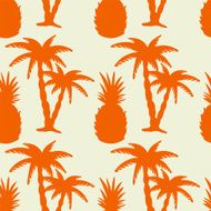 Seamless pattern with silhouettes coconut palm trees and pineapples N4