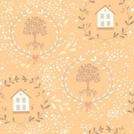 Seamless pattern with a sweet little house and orange tree