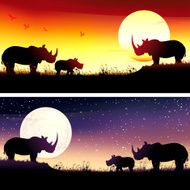 African Rhinos silhouettes safari set