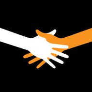 Colorful icon hand shake on black background