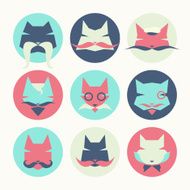 Set of stylized animal avatar bright cats