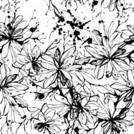 ink vector flowers - seamless pattern