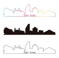 San Jose skyline linear style with rainbow