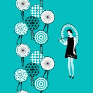 Girl with umbrella Seamless background pattern N2