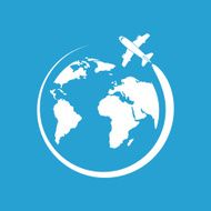 Vector icons airplane fly around the planet earth N2
