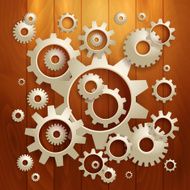Connected realistic dimensional gear cogs silhouettes N4