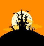 Scary halloween background with castle and trees