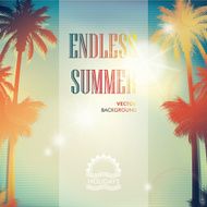Turquoise and orange Summer blurred background with palm trees