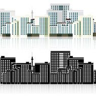 city and the silhouette with reflection