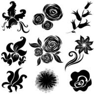 Set of black flower design elements N2