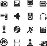 Silhouette Media and household equipment icons