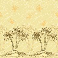 Seamless pattern palm trees and butterflies contours