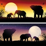 African Elephants silhouettes safari illustrations set N2