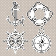Vector set with isolated anchor lifebuoy ship's wheel compass