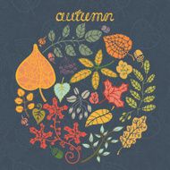 Autumn circle composition Leaf branches berries acorn N2