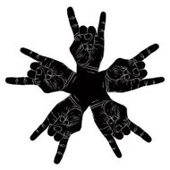 Five rock hands abstract symbol black and white vector