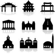 religious shrines churches and mosque illustration