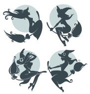 young happy and attractive witches vector collection
