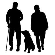 Vector silhouette of people with dog N78