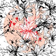 ink vector flowers - seamless pattern N2