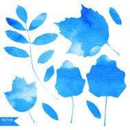 Aquamarine Blue Watercolor Leaves