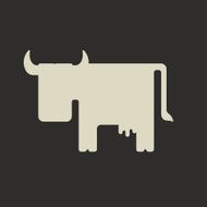 Silhouette of cute white cartoon cow with horns