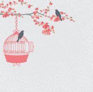 Cherry Blossoms Branch and Birds