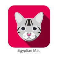 Egyptian Mau Cat breed face cartoon flat icon design