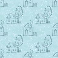 Seamless pattern houses contours and trees