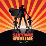 Supermom with two children background N2