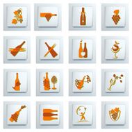 Wine Icon Set With Bottles Grapes And Glasses On Button N2