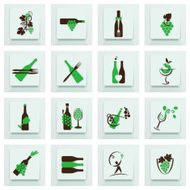 Wine Icon Set With Bottles Grapes And Glasses On Button N3