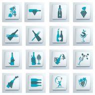 Wine Icon Set With Bottles Grapes And Glasses On Button N4