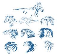 Hand Drawn Tribal Horse Set Blue