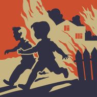 Children running away from fire flames N2