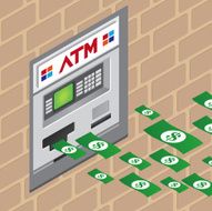 Isometric ATM machine with money