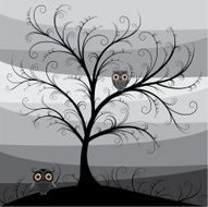 Floral spooky tree with owls