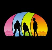 Young boys playing against colorful background N2