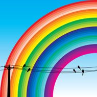 Scene of Rainbow with Birds on Wire