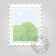 Stamp with postmark and landscape