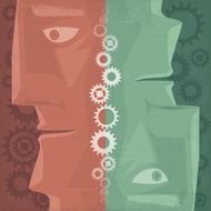faces with cogs silhouette