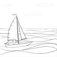 Sailing boat in the sea contours