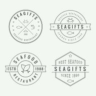 Set of vintage seafood restaurant logo emblem and badge