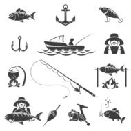 Fishing black icons vector set