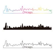 Chicago skyline linear style with rainbow