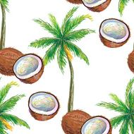 Seamless pattern with coconut and palm tree